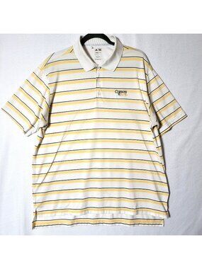 Adidas Polo Shirt Mens Sz L ClimaCool Performance White Yellow Blue Striped